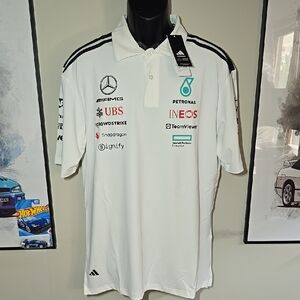 4XL Mercedes AMG Petronas Formula 1 Racing White Polo Jersey